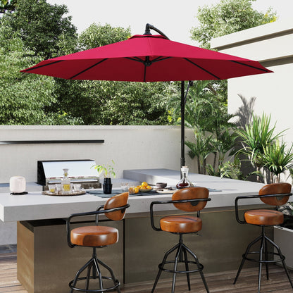 Outsunny Cantilever Umbrella Parasol Hanging Banana Steel Dark Green 3M Patio Wine Red