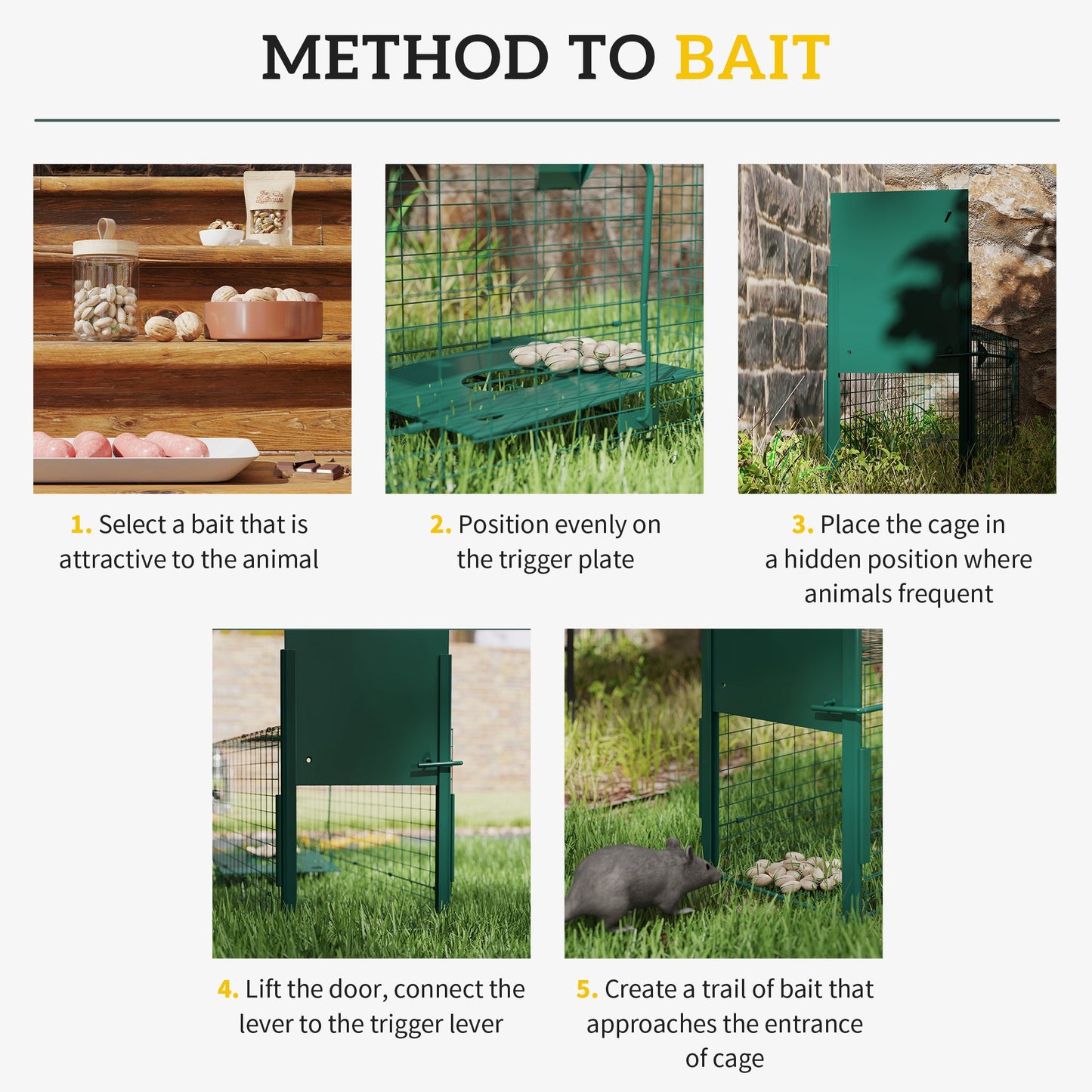 Outsunny Metal Rat Trap with Single Door, for Small Animals, Dark Green