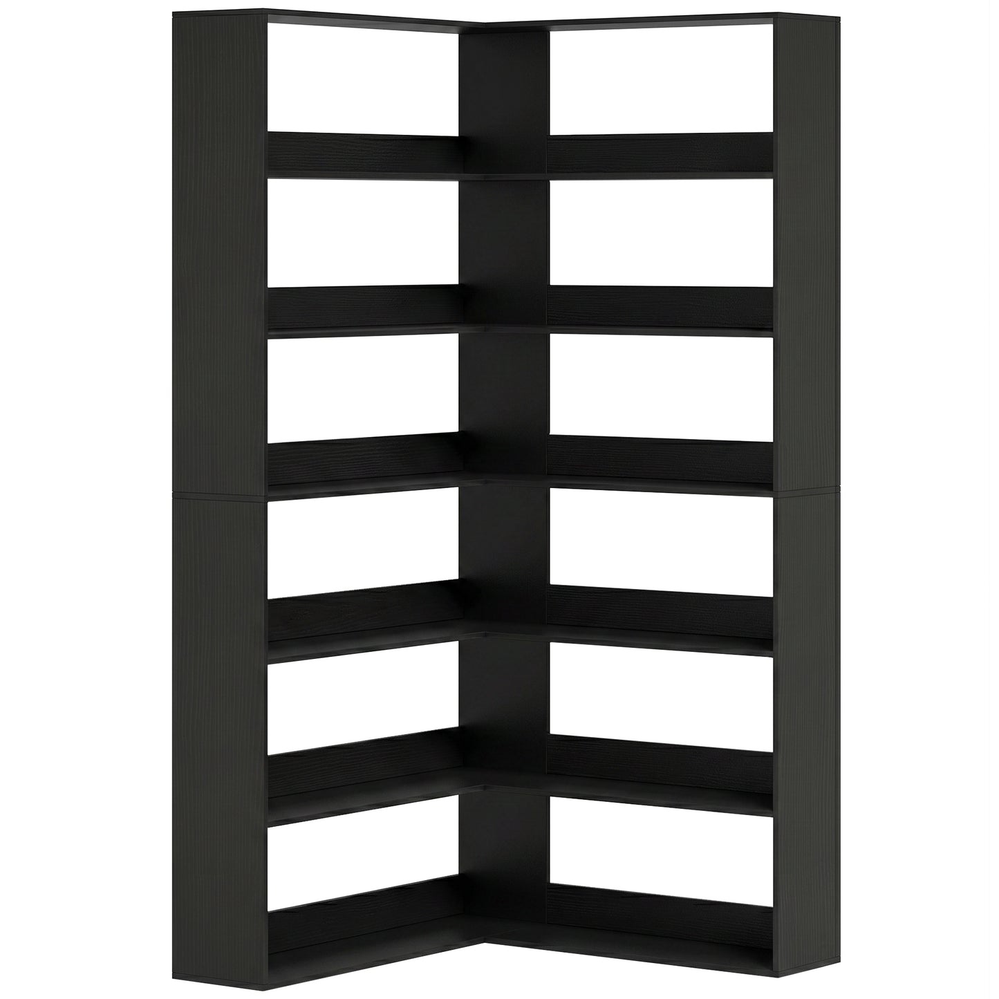 HOMCOM 7 Tiers Bookshelf, L-Shaped Corner Bookcase with Anti-Slip Rear Guard, Black Wood Effect