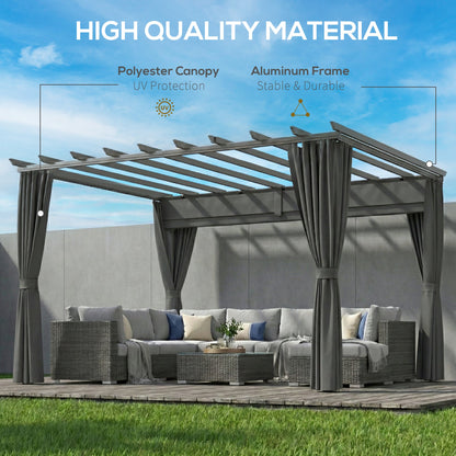 Outsunny 3.6 x 3 m Pergola with Retractable Roof Canopy, Curtains, Aluminium Garden Pergola Gazebo Sun Shade Shelter, Dark Grey