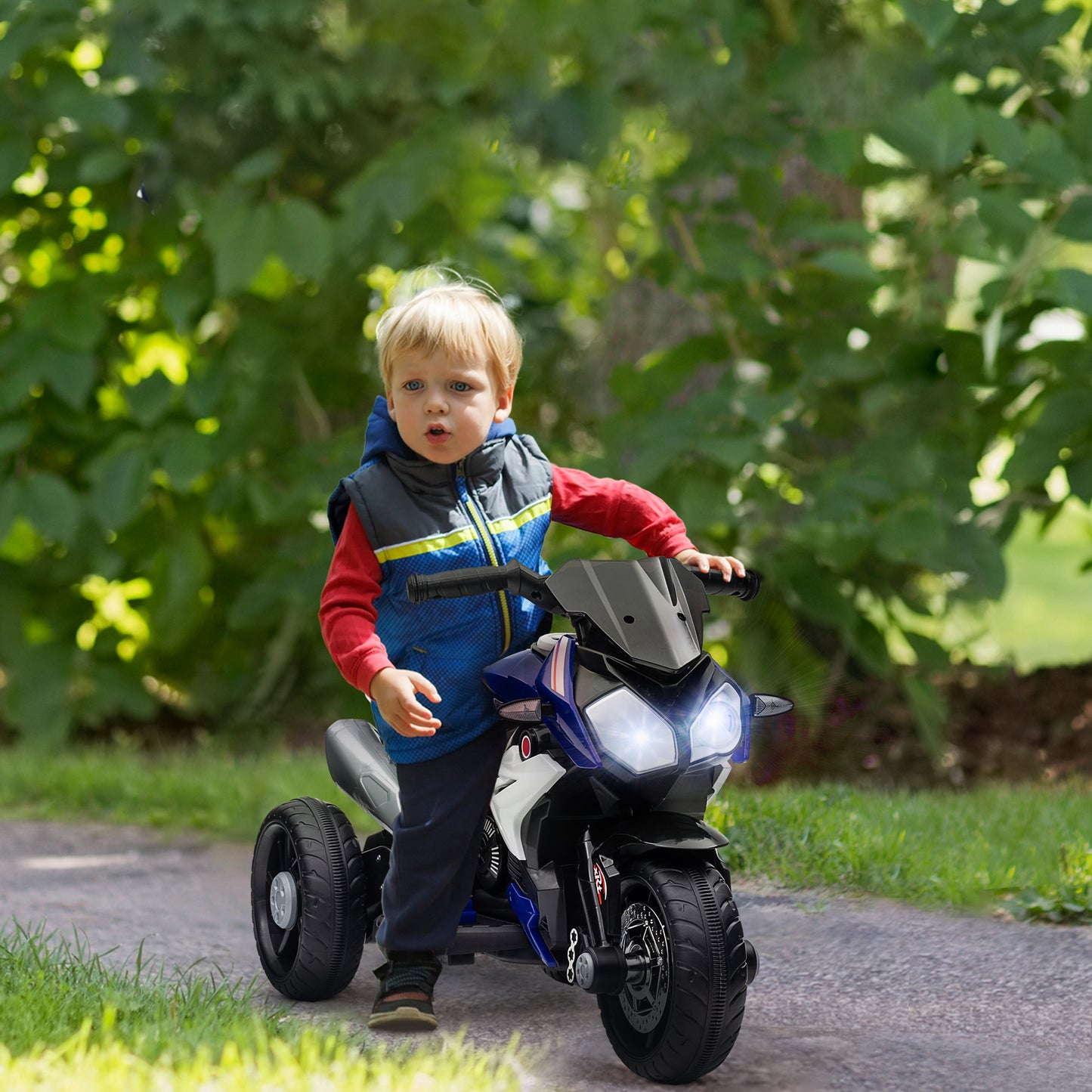 HOMCOM Kids Electric Motorcycle, 6V Ride on Motorcycle with 3 Wheels, LED Headlight, Music, Horn for Boys Girls 3-5 Years, Blue