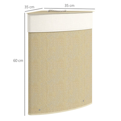 HOMCOM Bamboo Laundry Basket with Lid, 55L Corner Laundry Hamper with Removable Washable Liner Bag, Bathroom Triangle Washing Basket, 35 x 35 x 60 cm, Nature Wood Finish