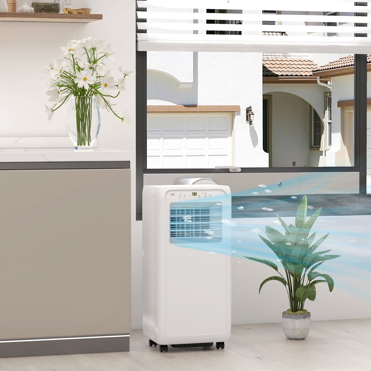 HOMCOM 7,000 BTU Mobile Air Conditioner for Room up to 26mÂ², with Dehumidifier, 24H Timer, Wheels, Window Mount Kit