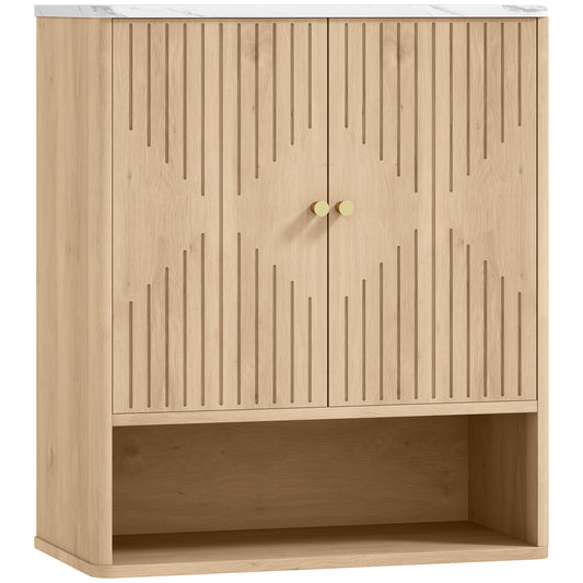 HOMCOM Bathroom Wall Cabinet with Adjustable Shelf - Oak