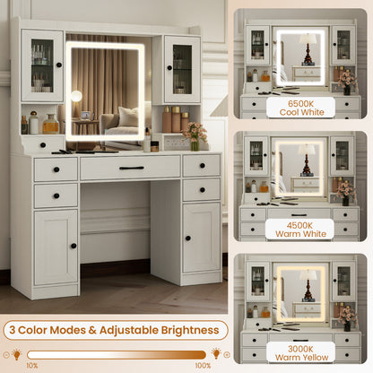 Vanity Desk with Mirror and Lights for Bedroom-White