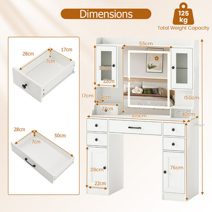 Vanity Desk with Mirror and Lights for Bedroom-White