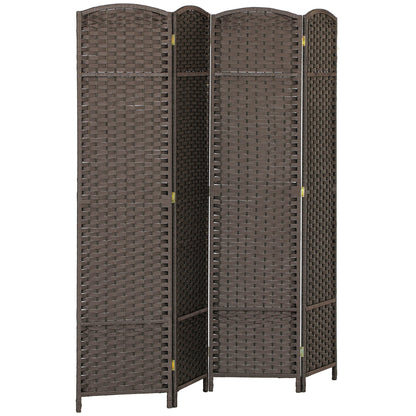 HOMCOM 4 Panel Folding Room Divider, Freestanding Privacy Screen for Living Room, Bedroom and Office, 160 x 170cm, Brown