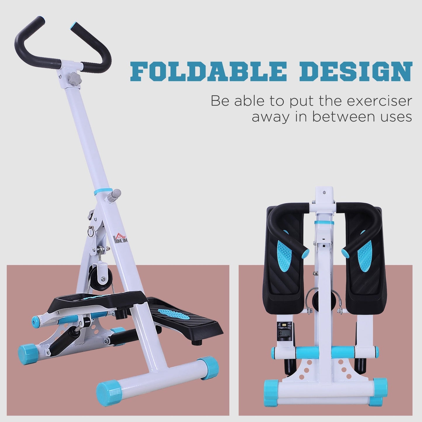 HOMCOM Stepper w/ Handle Hand Grip Workout Fitness Machine For Fitness Aerobic Exercise Home Gym White