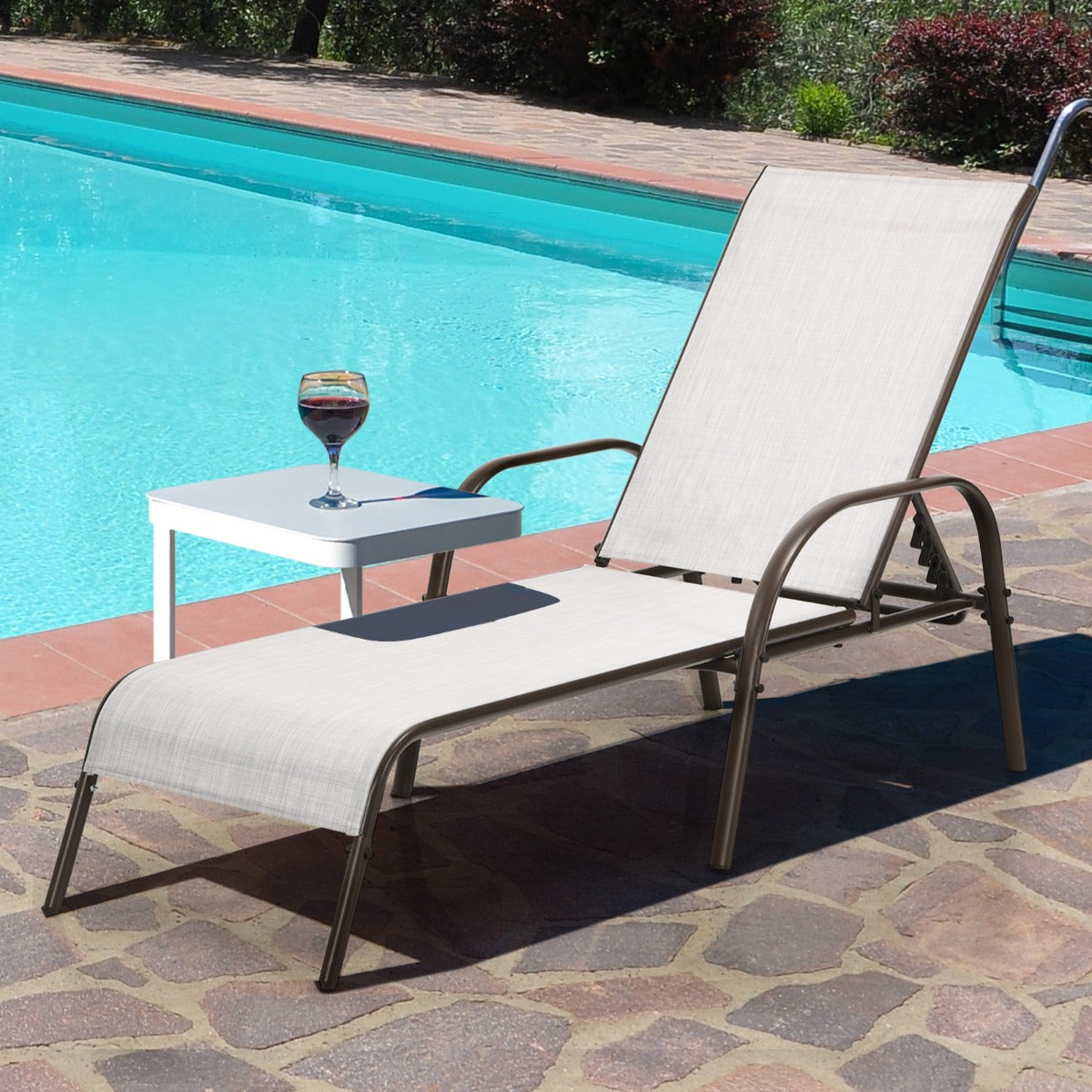 Versatile Chaise Lounge Chair with 5 Adjustable Positions Iron Construction-Grey