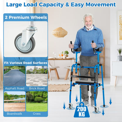 Versatile Rolling Walker with Padded Seat and  2 Premium Wheels-Navy