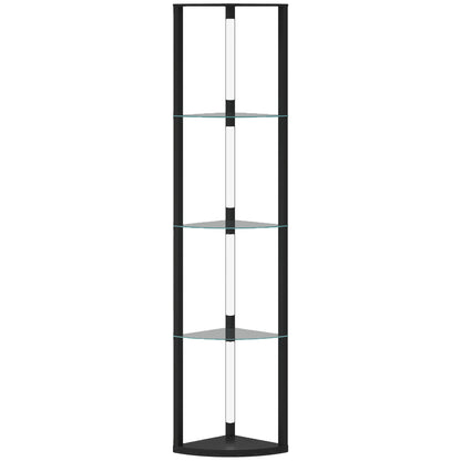 HOMCOM LED Floor Lamp with Shelves, Dimmable Standing Lamp with Foot Switch for Living Room, Bedroom, Black