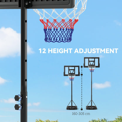 SPORTNOW 2.3-3.05m Basketball Hoop and Stand, with Weighted Base, Wheels, Black