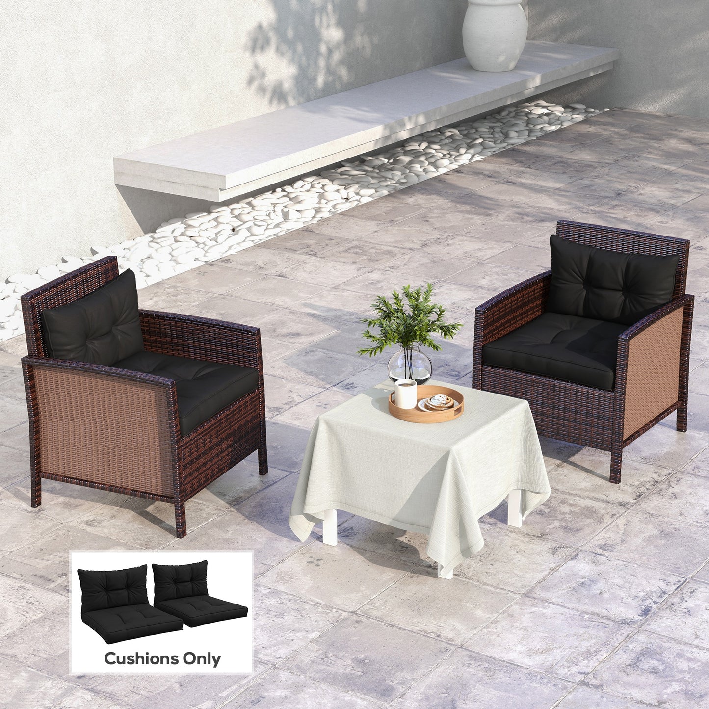 Outsunny 4-Piece Seat Cushions Back Pillows Replacement, Patio Chair Cushions Set for Indoor Outdoor, Black
