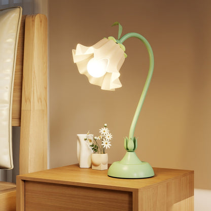 Vintage Nightstand Lamp with Lily of the Valley Acrylic Lampshade-Green