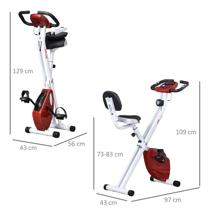 HOMCOM Folding Exercise Bike, Fitness Bicycle Indoor Trainer, Quiet 8-Level Magnetic Resistance, with LCD Monitor, Pulse Sensor and Wheels for Sport Maison and Cardio Training, Red