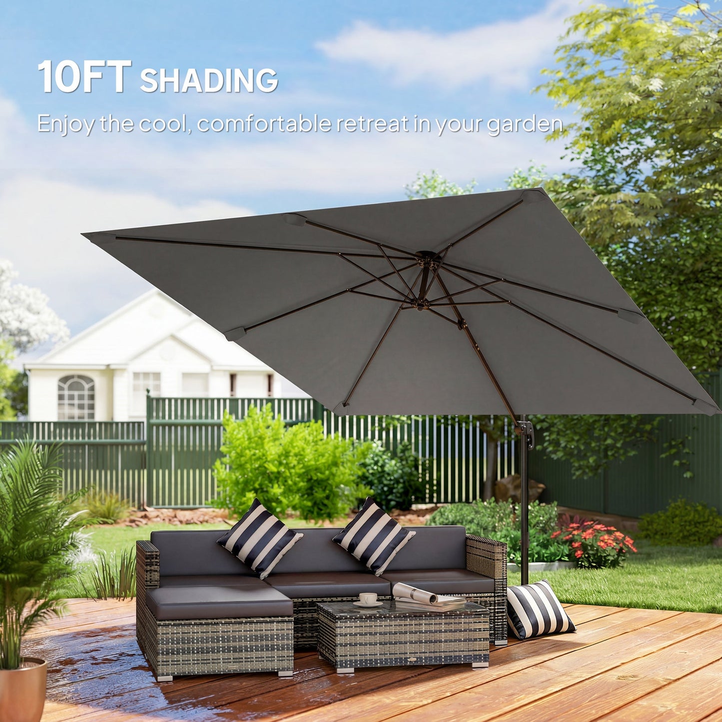 Outsunny 3 x 3 m Cantilever Parasol, Square Patio Umbrella with Crank Handle, Cross Base, Tilt, 360Â° Rotation, Dark Grey