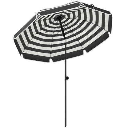 Outsunny 1.8 m Beach Umbrella Parasol with Sand Anchor, Portable 30Â° Tilting Patio Sun Shade with Adjustable Height, Grey/White