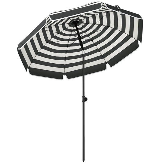 Outsunny 1.8 m Beach Umbrella Parasol with Sand Anchor, Portable 30Â° Tilting Patio Sun Shade with Adjustable Height, Grey/White