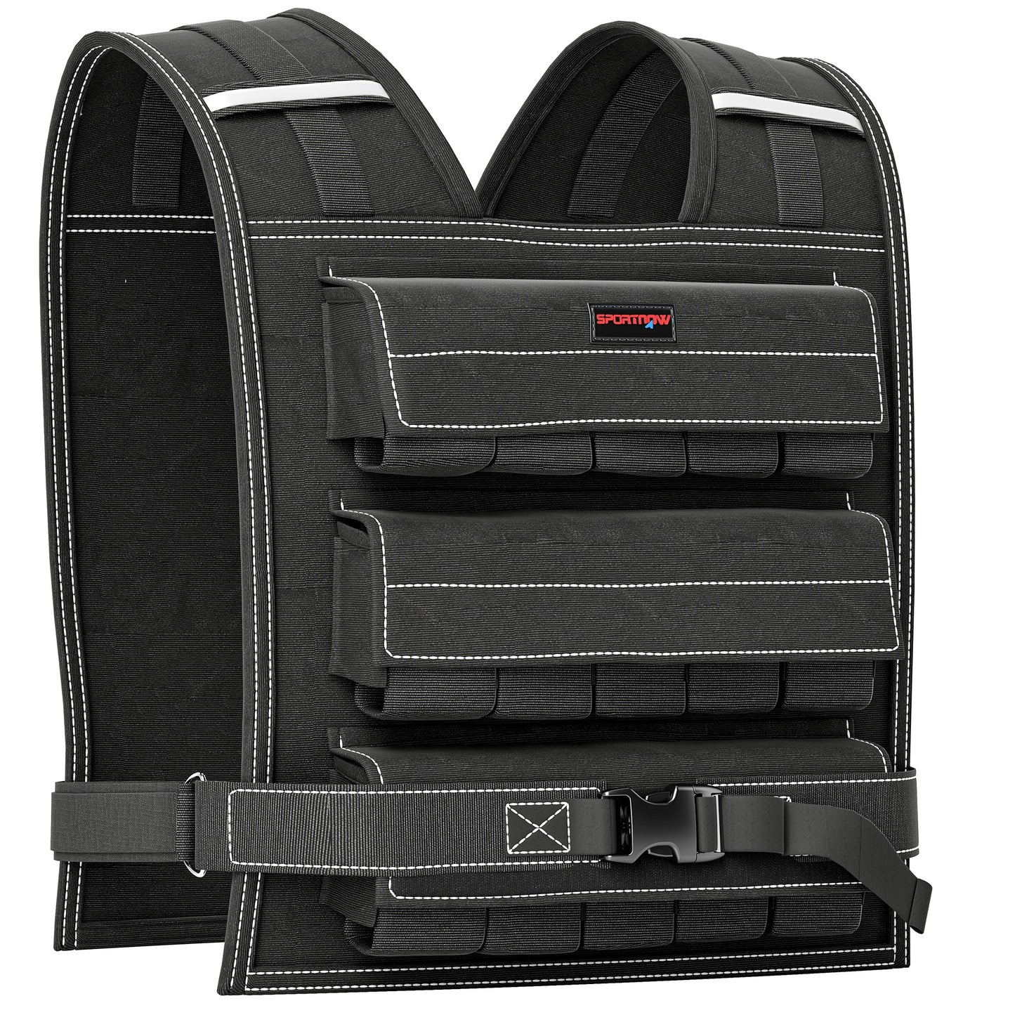 SPORTNOW 30KG Adjustable Weighted Vest, Running Weight Vest, with 30 Metal Weights, Reflective Strips, for Running, Exercise