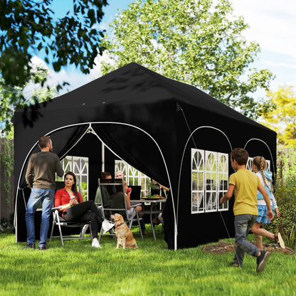 Outsunny 3 x 6m Pop Up Gazebo Shelter with Sides, 6 Sandbags, Peak Top Garden Party Tent Marquee with Carry Bag, Black
