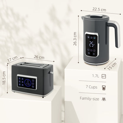 HOMCOM Touch Screen Kettle and Toaster Set - Grey