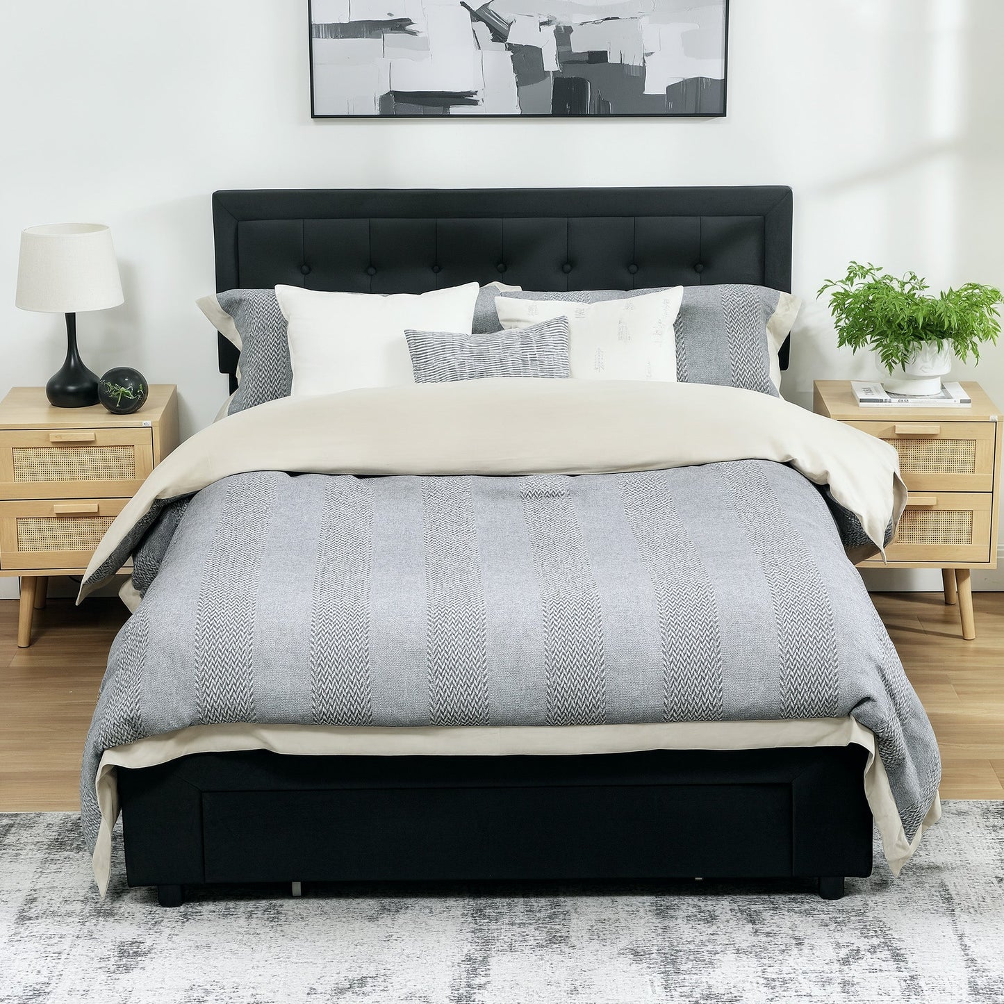 HOMCOM Double Ottoman Bed Frame, with Front Drawer - Black