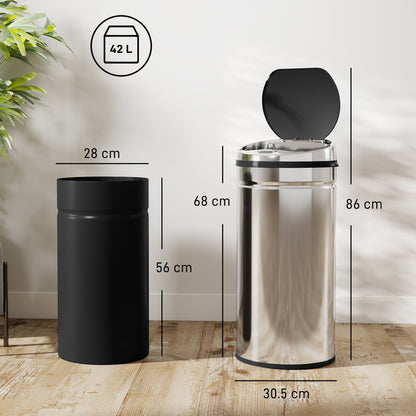 HOMCOM 42L Stainless Steel Sensor Bin - Silver Tone