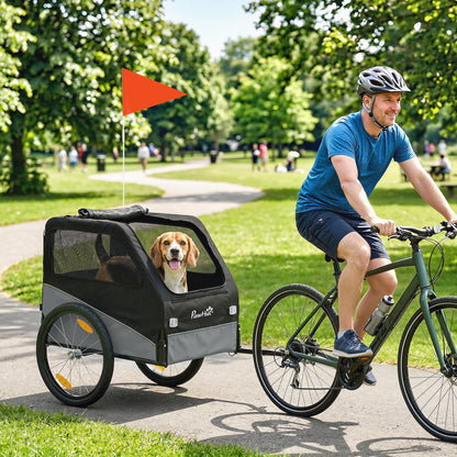 PawHut Dog Bike Trailer, Dog Cart Bicycle Carrier for Small and Medium Pets with 20" Inflatable Rubber Wheels, Grey