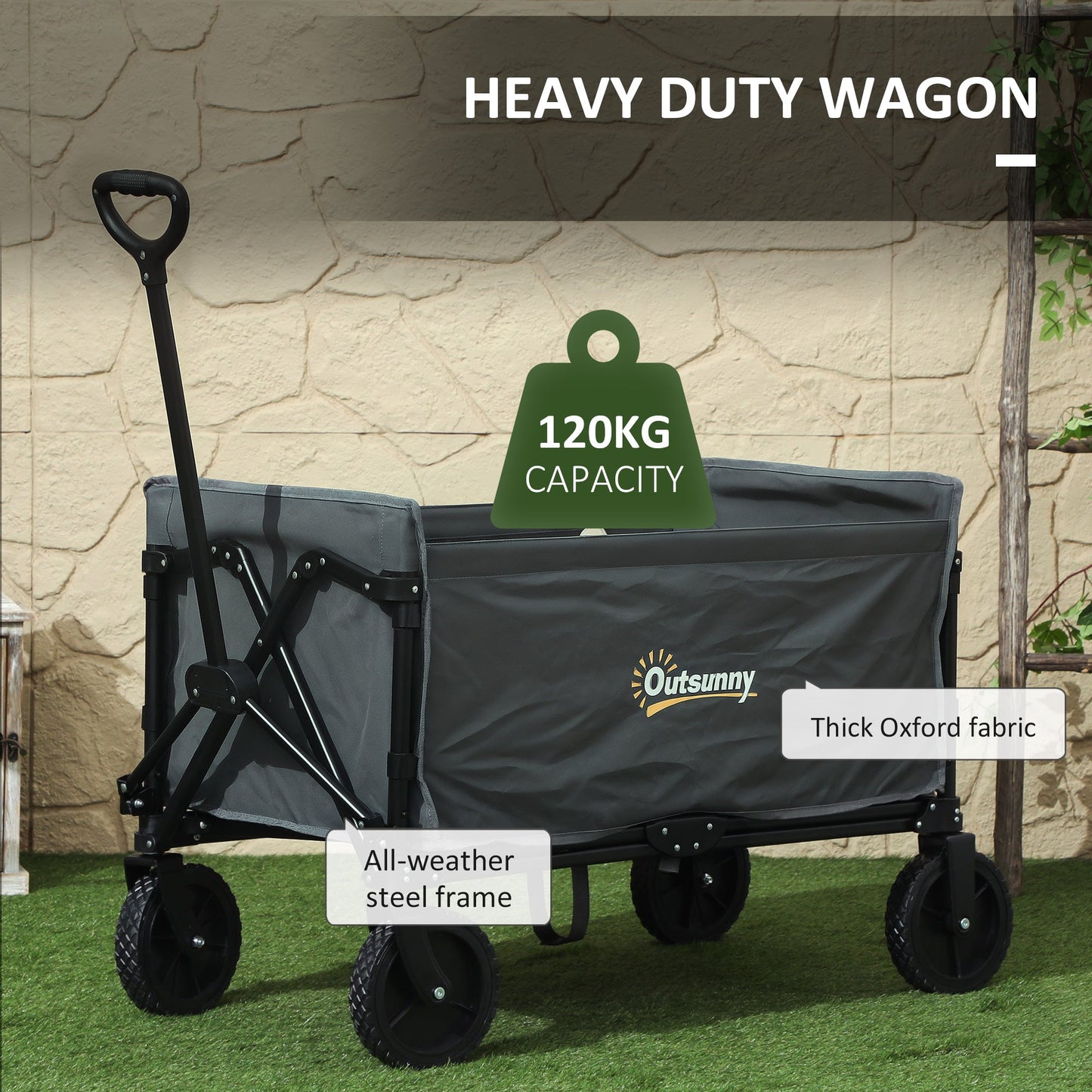 Outsunny 120L Festival Trolley on Wheels, Folding & Compact Camping Trolley Cart with Adjustable Handle for Garden, Beach, Fishing, Grey