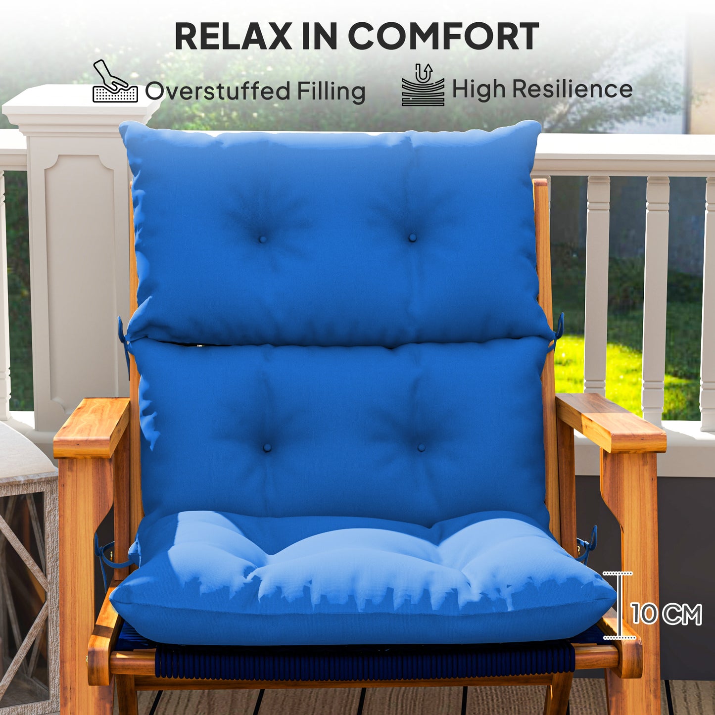 Outsunny Set of 2 Rocking Chair Padded Seat Cushions - Blue