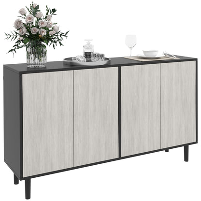 HOMCOM Kitchen Sideboard Storage Cabinet for Living Room with Adjustable Shelves 4 Doors and Pine Wood Legs Black