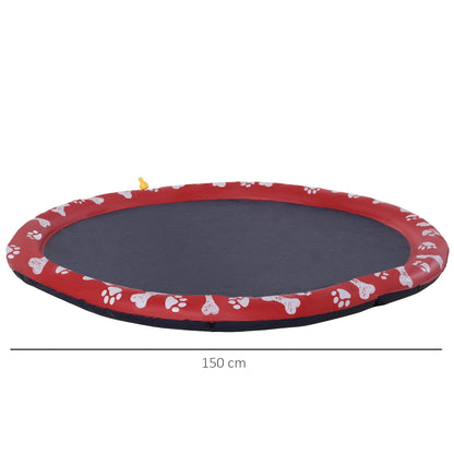 PawHut Dog Splash Pad, Pet Sprinkler Mat, Non-Slip Dog Paddling Pool, Foldable Outdoor Sprinkler and Splash Mat Water Play for Garden, Patio, Summer Fun, 150 cm