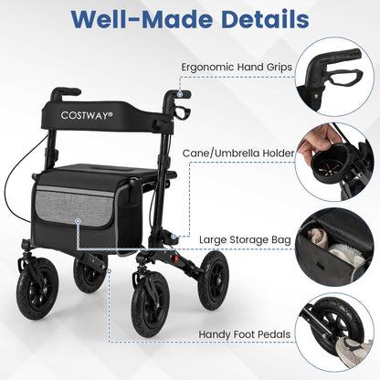 Walker for Seniors with Seat Folding Rollator Walker with Pneumatic Tires-Black