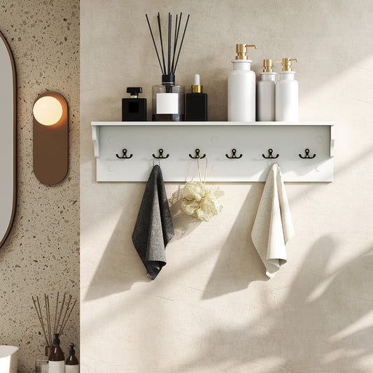 80 CM Wall Hooks with Shelf Wooden Coat Rack-White