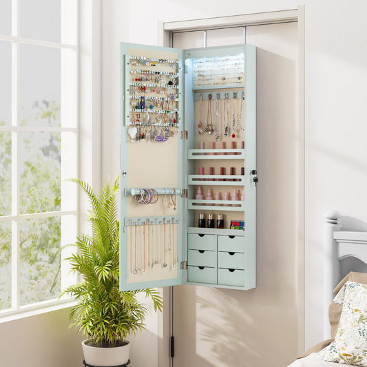 Wall Mounted Jewellery Armoire with LED Light-Green