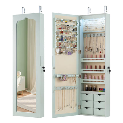 Wall Mounted Jewellery Armoire with LED Light-Green