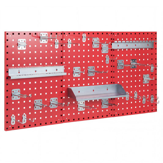 Wall-Mounted Pegboard Tool Organizing Kit with 28 PCS Hanging Accessories-Red