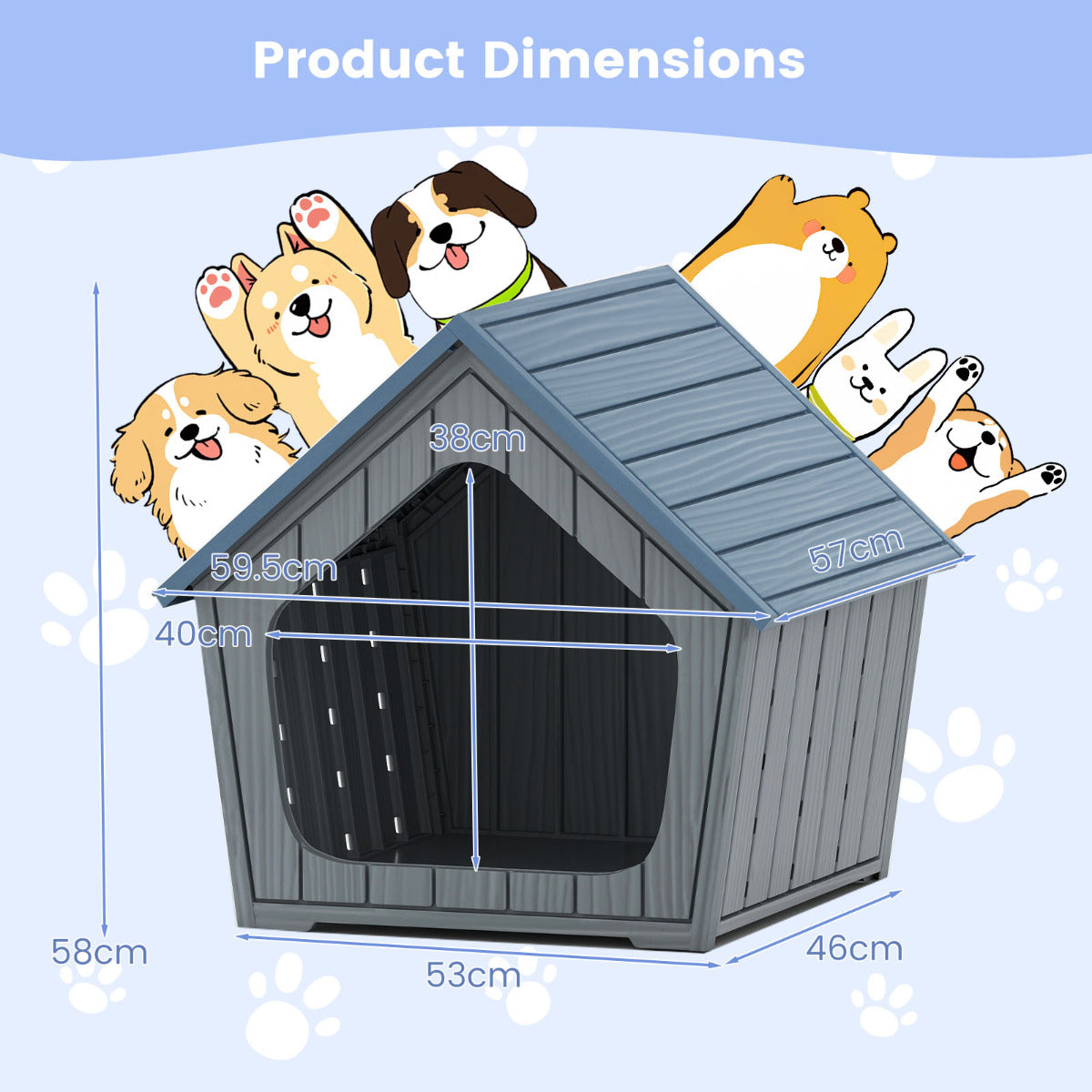 Weatherproof Plastic Cat House with Air Vents-Blue