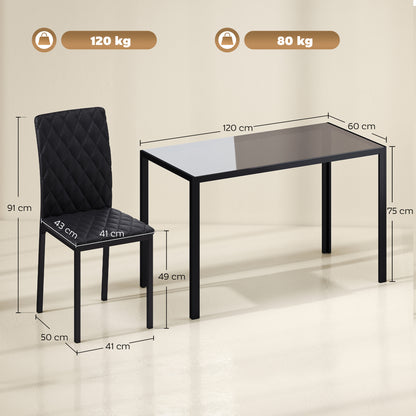 HOMCOM 5 Piece Dining Set, Kitchen Table with Glass Top, Faux Leather Chairs, Black
