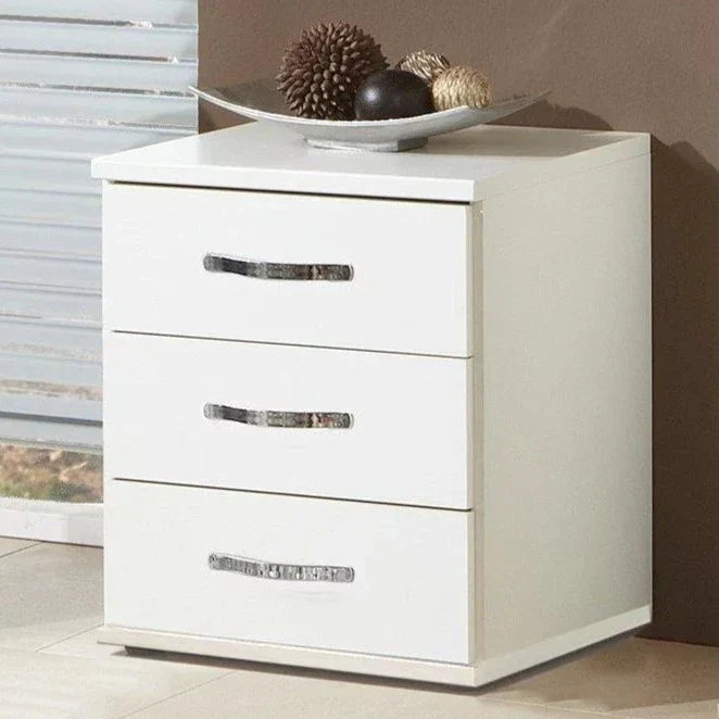 Bedside Table DEWI 3 Drawer Nightstand White 46cm
