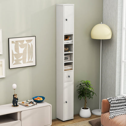 Freestanding Slim Bathroom Cabinet with Drawer and Adjustable Shelves-White