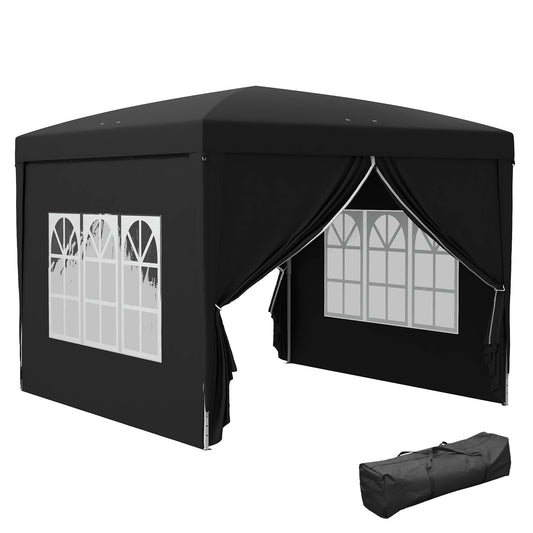 Outsunny 3 x 3(m) Pop Up Gazebo, Water and UV Resistant Party Tent Camping Canopy Marquee with Carry Bag, Black