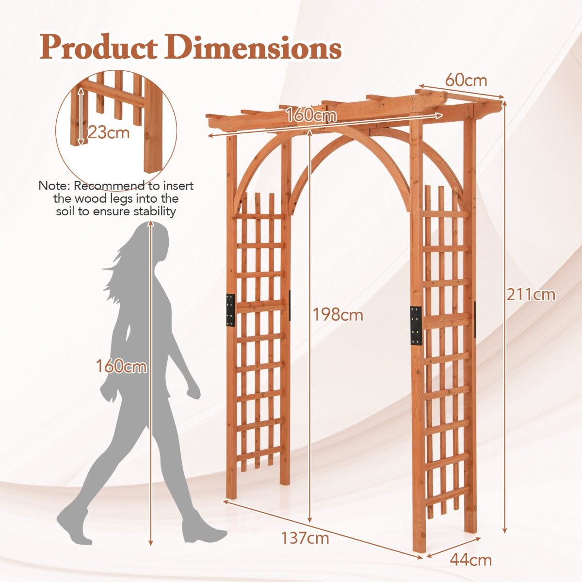 Wood Arbor Arch with Support Rack for Garden Plants and Flowers Decoration