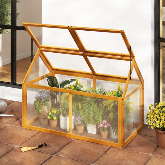 Portable Wood Cold Frame Greenhouse with Transparent Panels-Orange