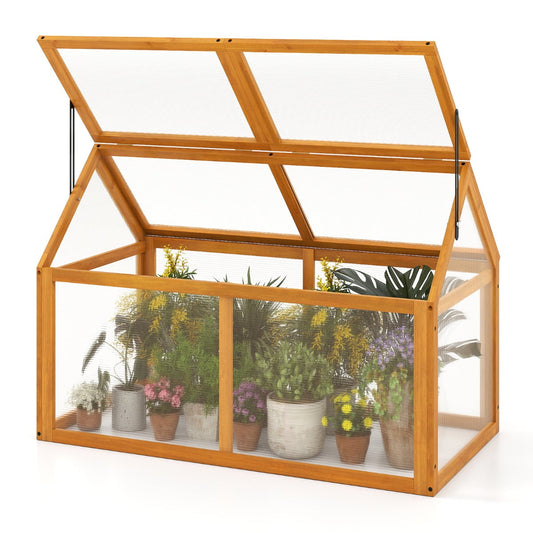 Portable Wood Cold Frame Greenhouse with Transparent Panels-Orange