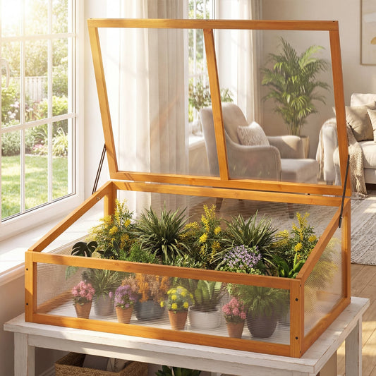 Portable Wood Cold Frame Greenhouse with Transparent Flip-top Roof-Orange