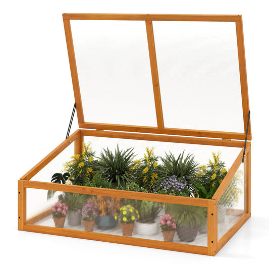 Portable Wood Cold Frame Greenhouse with Transparent Flip-top Roof-Orange