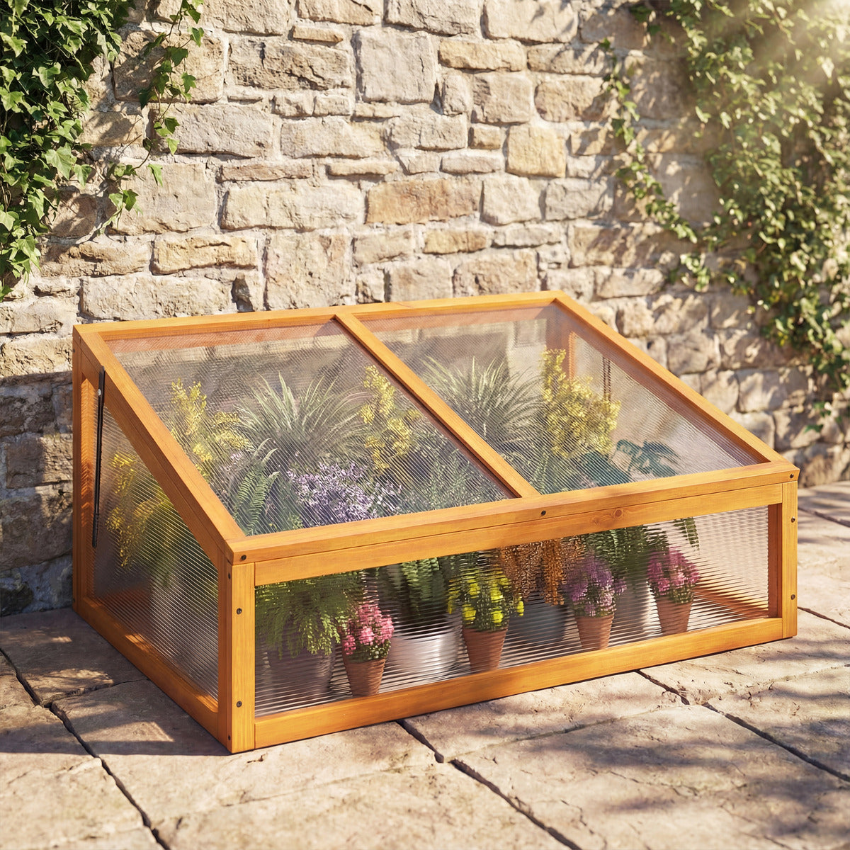 Portable Wood Cold Frame Greenhouse with Transparent Flip-top Roof-Orange