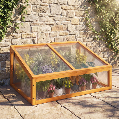 Portable Wood Cold Frame Greenhouse with Transparent Flip-top Roof-Orange