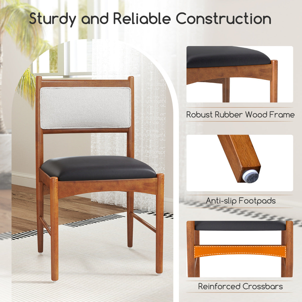 Wooden Dining Chair with Rubber Wood Frame Set of 4-Walnut